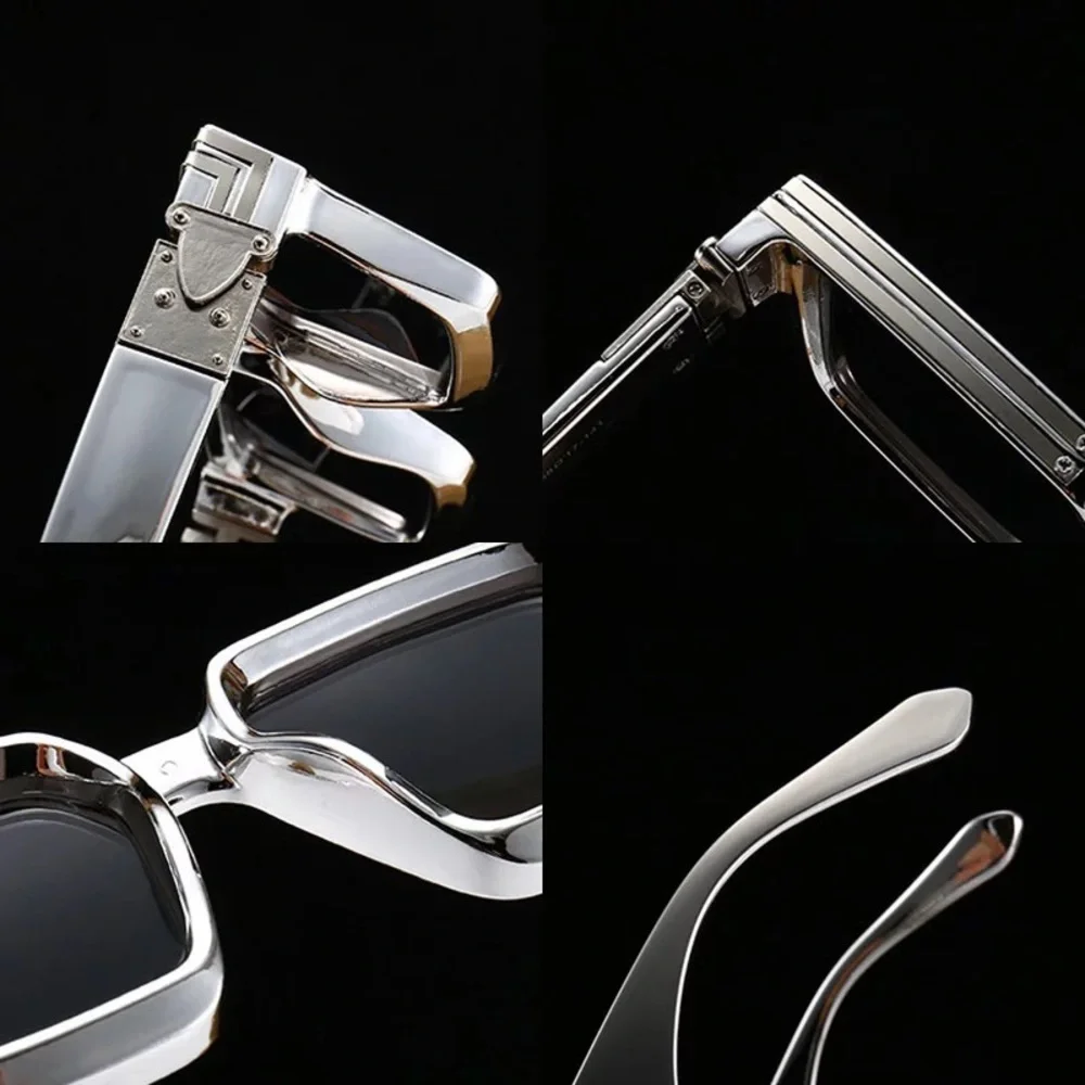 Metallic Enamel Gold Luxury Brand Designer Square Sunglasses Men